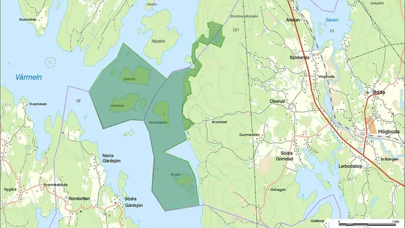 Karta över Krokstadöns naturreservat.